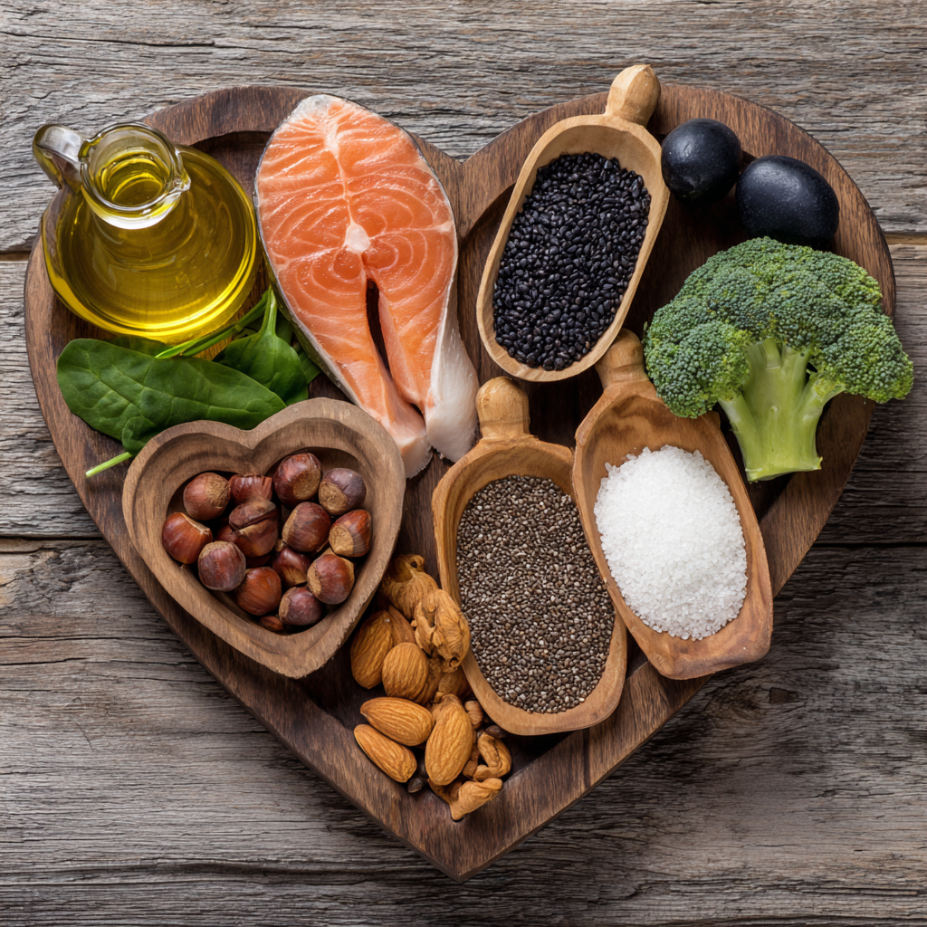 Natural heart-healthy ingredients arrangement for middle-aged adults